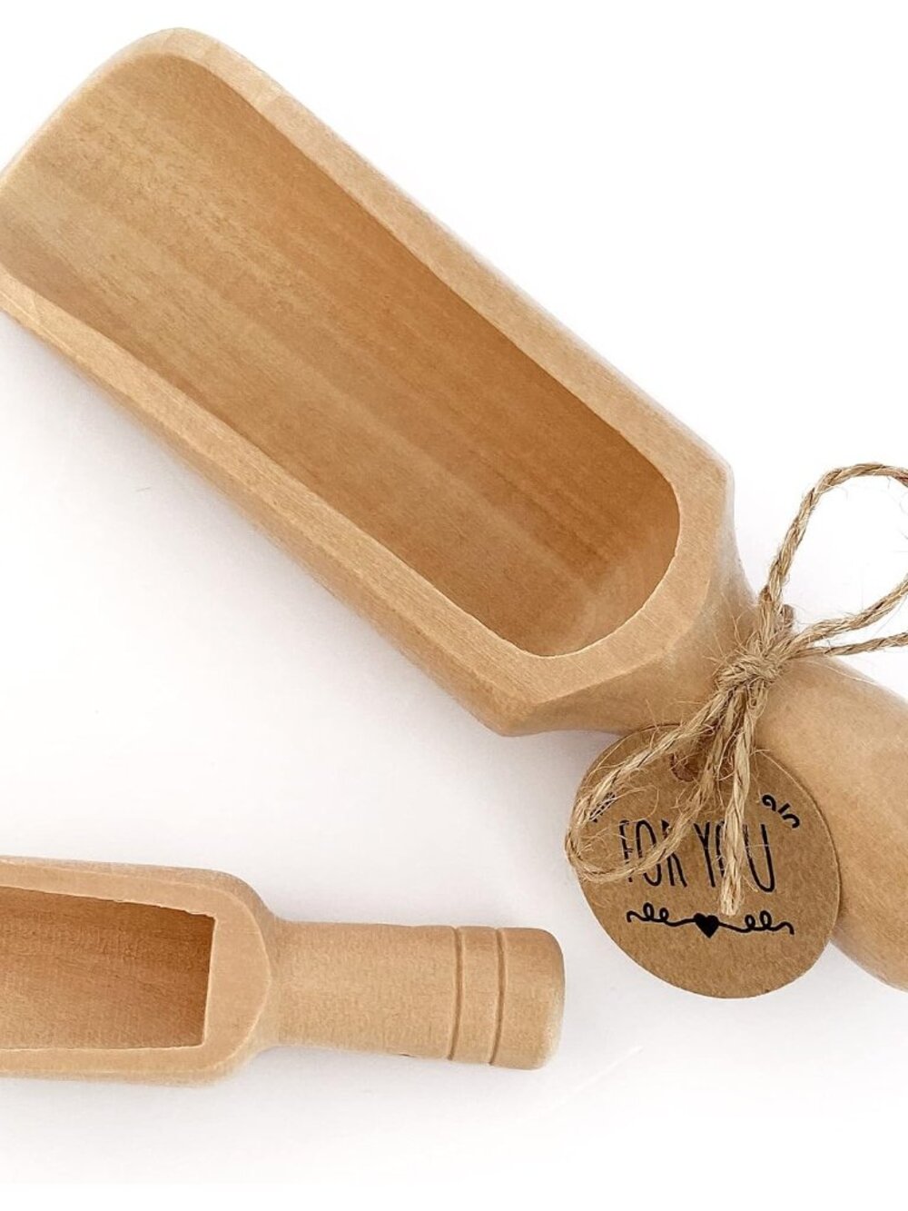 Wooden Scoops 5.5" and 3", 1 standard bath salt scoop and 1 mini scoop, Natural